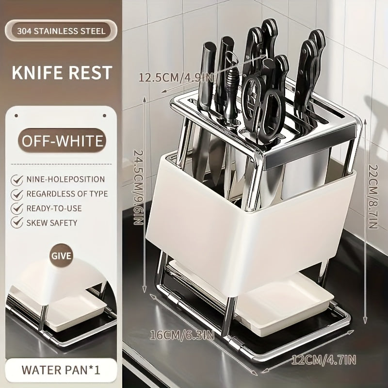 Stainless Steel Knife Block with Water-Draining System and Ventilated Rack