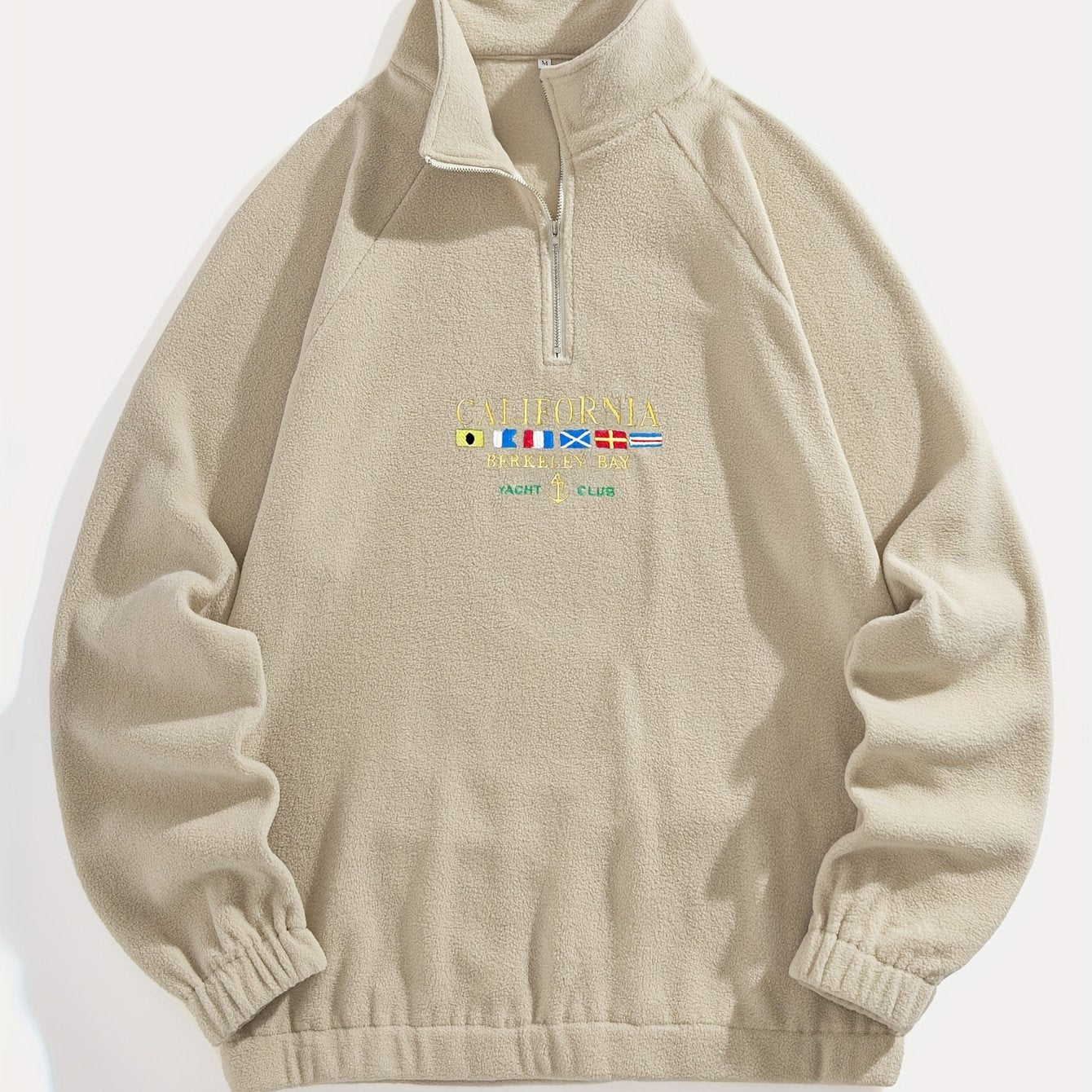 Men's Embroidered Flag Graphic Sweatshirt with Half Zipper Stand Collar for Outdoor Activities