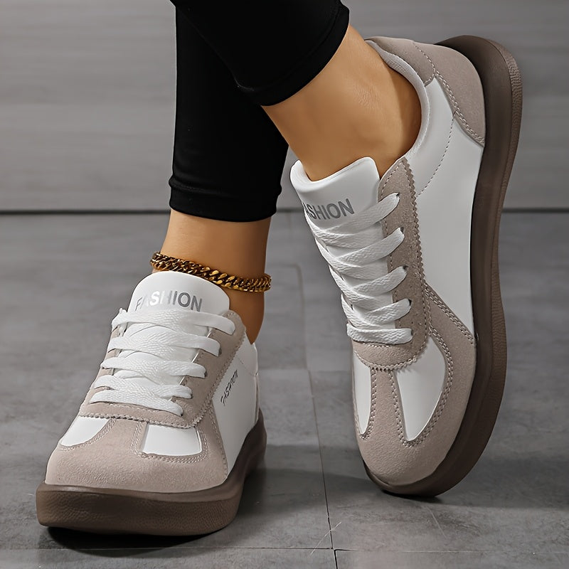 Women's Lightweight Breathable Casual Sneakers Low-Top Lace-Up Skate Shoes Pink White