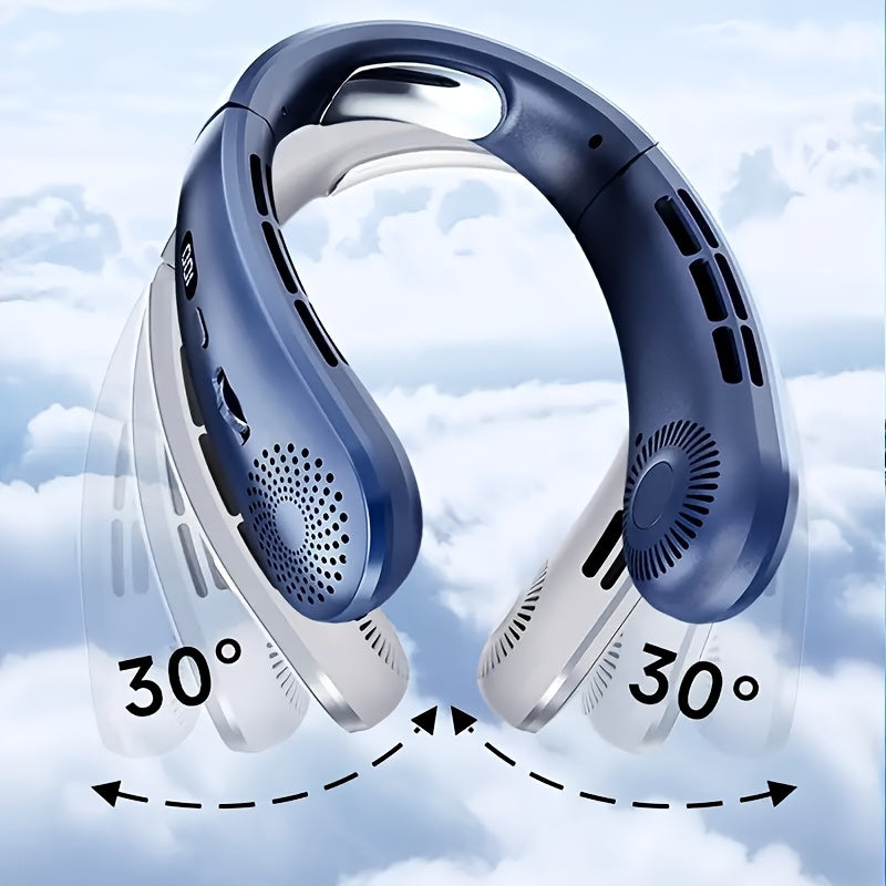 Portable USB Fan with LED Display Handheld Neck Hanging 10-Speed Rechargeable Battery for Travel Outdoor Beach