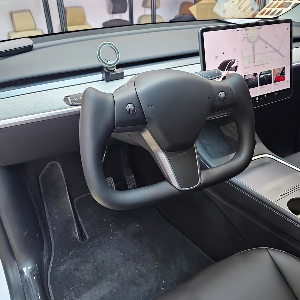 Car Steering Wheel Cover Black White Nappa Yoke for Tesla Model Y 2024