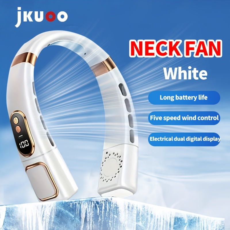 Portable Neck Fan with LED Display, 5-Speed, USB Rechargeable, Wearable Fan for Outdoor and Indoor Use