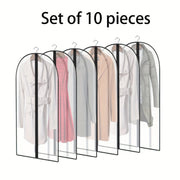 Set of 10 Plastic Garment Covers with Zipper Closure Dust-Proof Suit Bags for Closet Storage