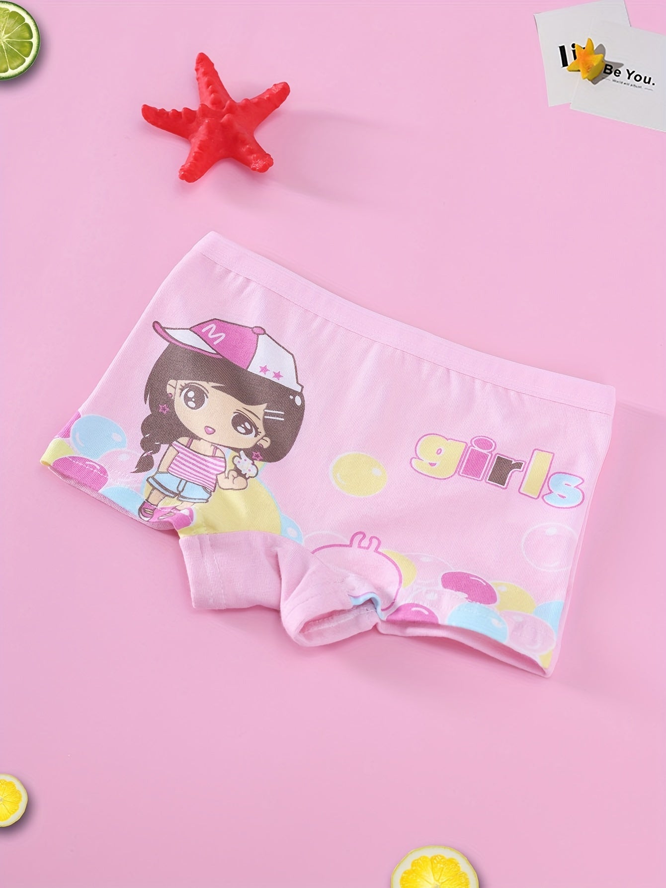 Set of 4 Kids Cotton Briefs with Cartoon Girl Print Soft Cotton All-Season Comfortable