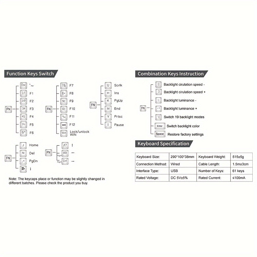Ergonomic 60% Mechanical Gaming Keyboard Blue Switches Sea Blue Backlit Compact USB