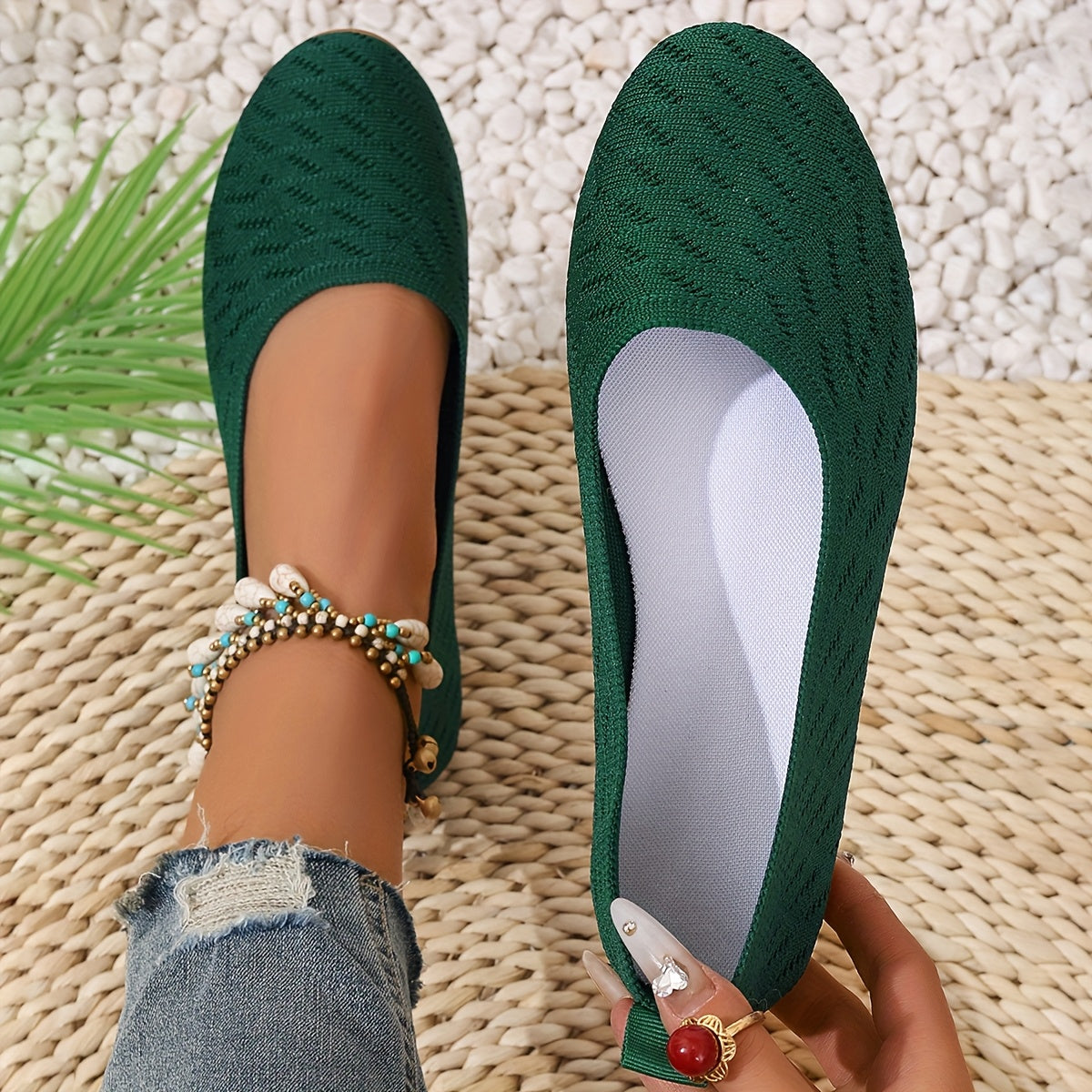 Women's Red Mary Jane Flats Casual Slip-On Shoes with TPR Sole