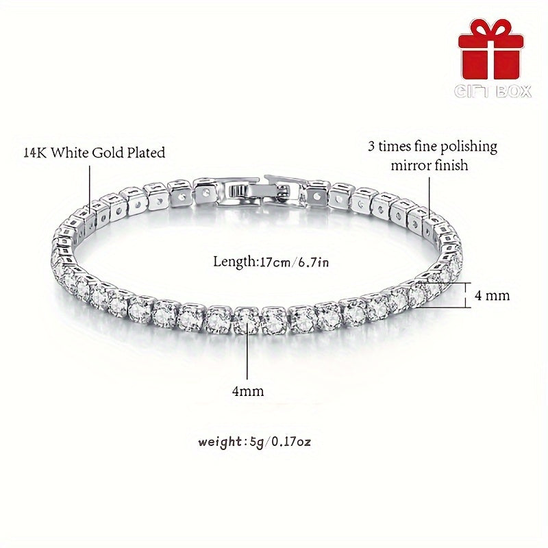 Women's Titanium Steel Tennis Bracelet with Cubic Zirconia 14K Gold Plated Gift Box