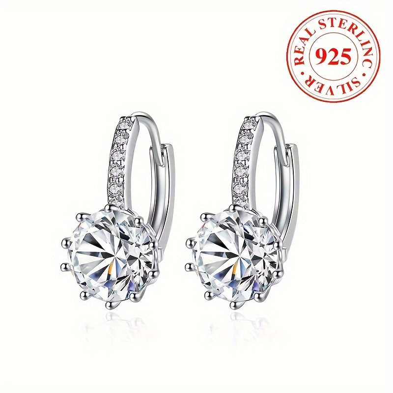 Hypoallergenic S925 Silver Round Zirconia Earrings for Women Engagement Gift