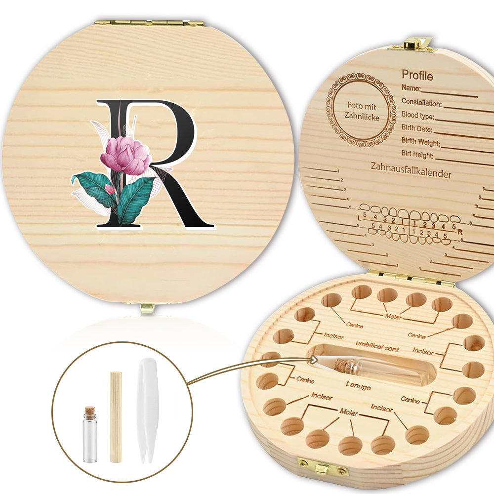 Bolalarining yoʻqolgan sut tishlari uchun yogʻochdan yasalgan saqlash qutisi, 20 tishgacha saqlash joyi bilan. Oq marmar harf naqshli dizayn. Ajoyib sovgʻa gʻoyasi.