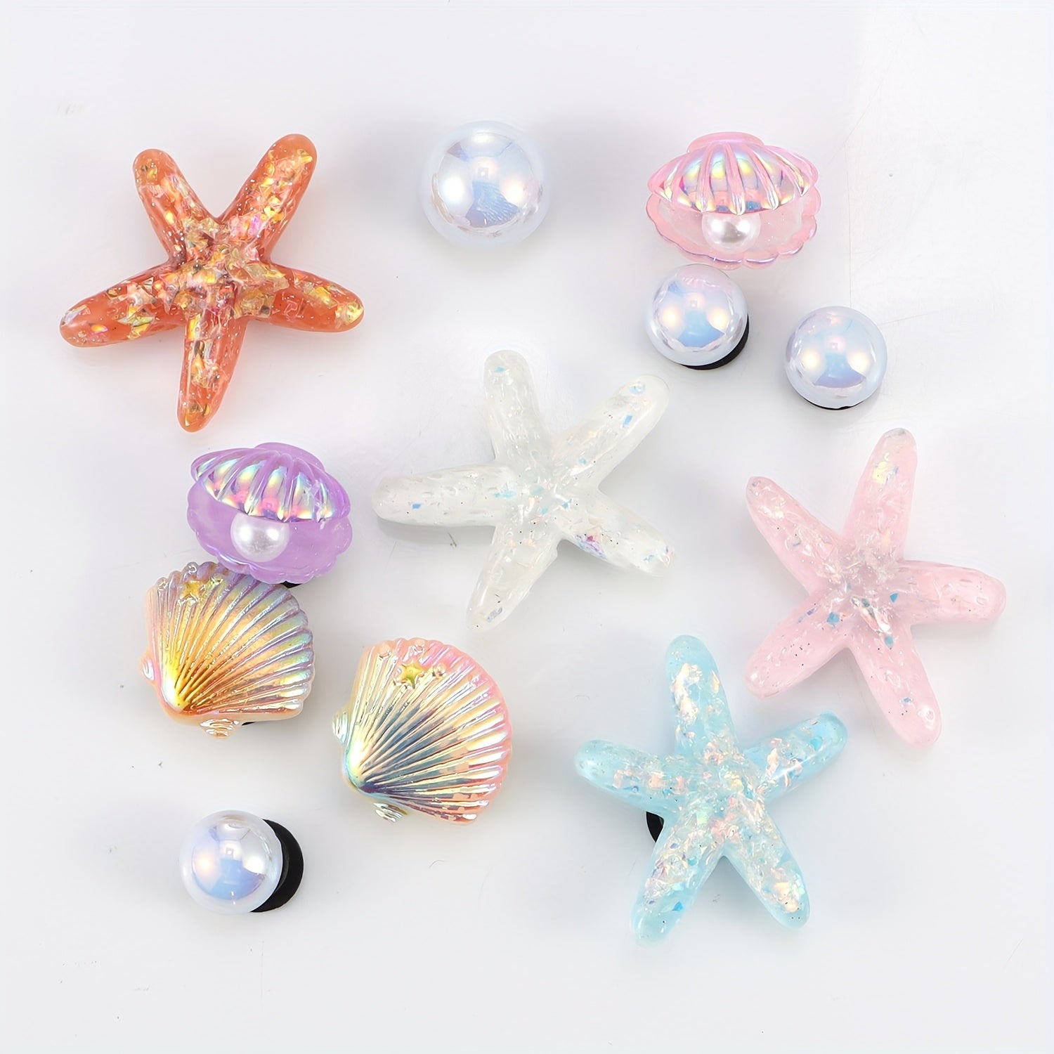 Girls Resin Shoe Charms 12 Pcs Butterfly Starfish Seashells Pearl Accessories