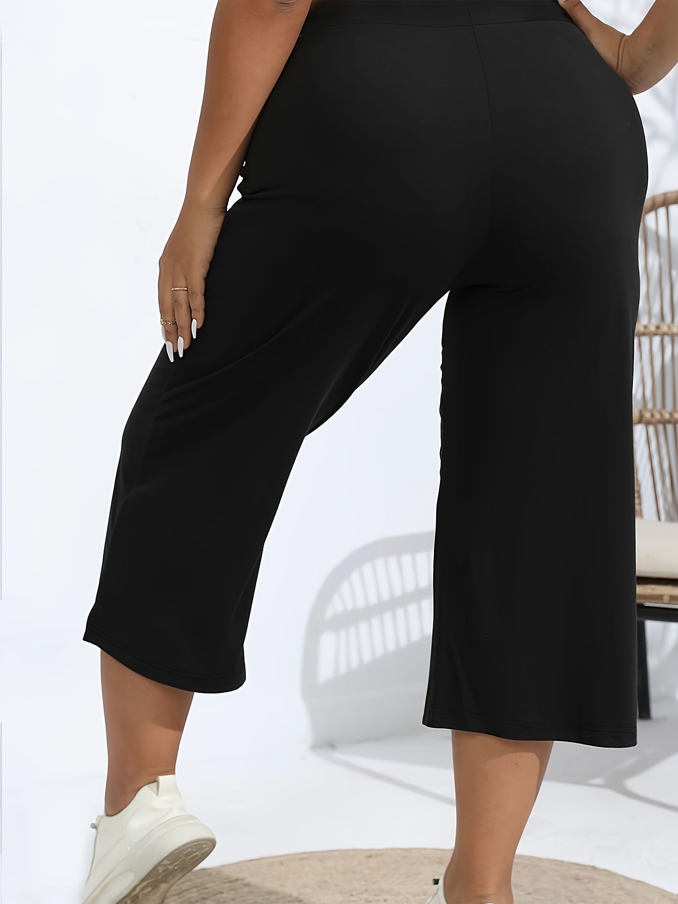 Plus Size Women's Black Straight Leg Pants Stretchy Comfortable Casual