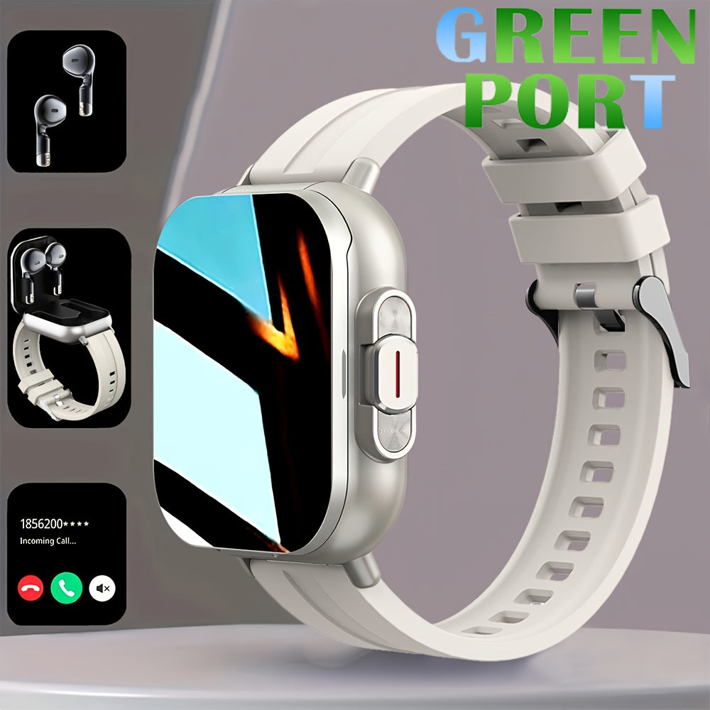 GREENPORT 2025 Aqlli soat, 5.11 sm kvadrat ekran, to'liq teginish nazorati, 2-in-1 simsiz quloqchinlar - Fitness kuzatuvchi, Musiqa ijro etish, Uxlash monitori, Ob-havo yangiliklari, Bir nechta sport rejimlari