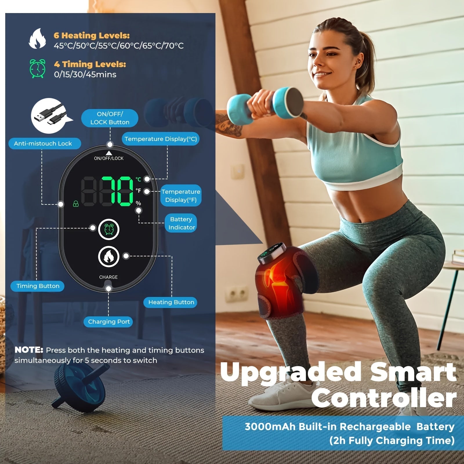 Electric Heating Knee Vibration Massager Leg and Elbow Warm Wrap with Rechargeable Battery