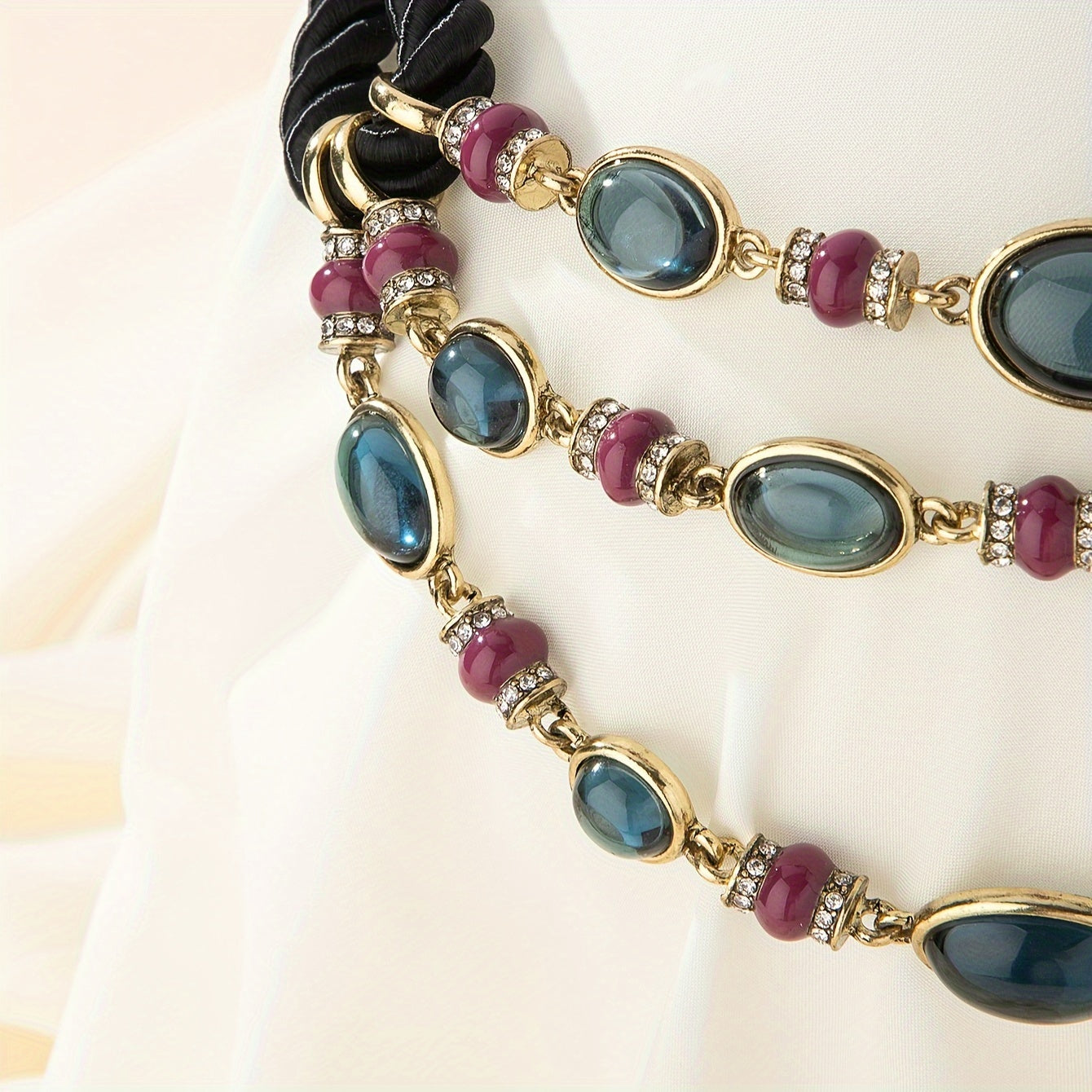 Elegant Purple Glass Mosaic and Copper Alloy Necklace for Women Vintage Style Jewelry