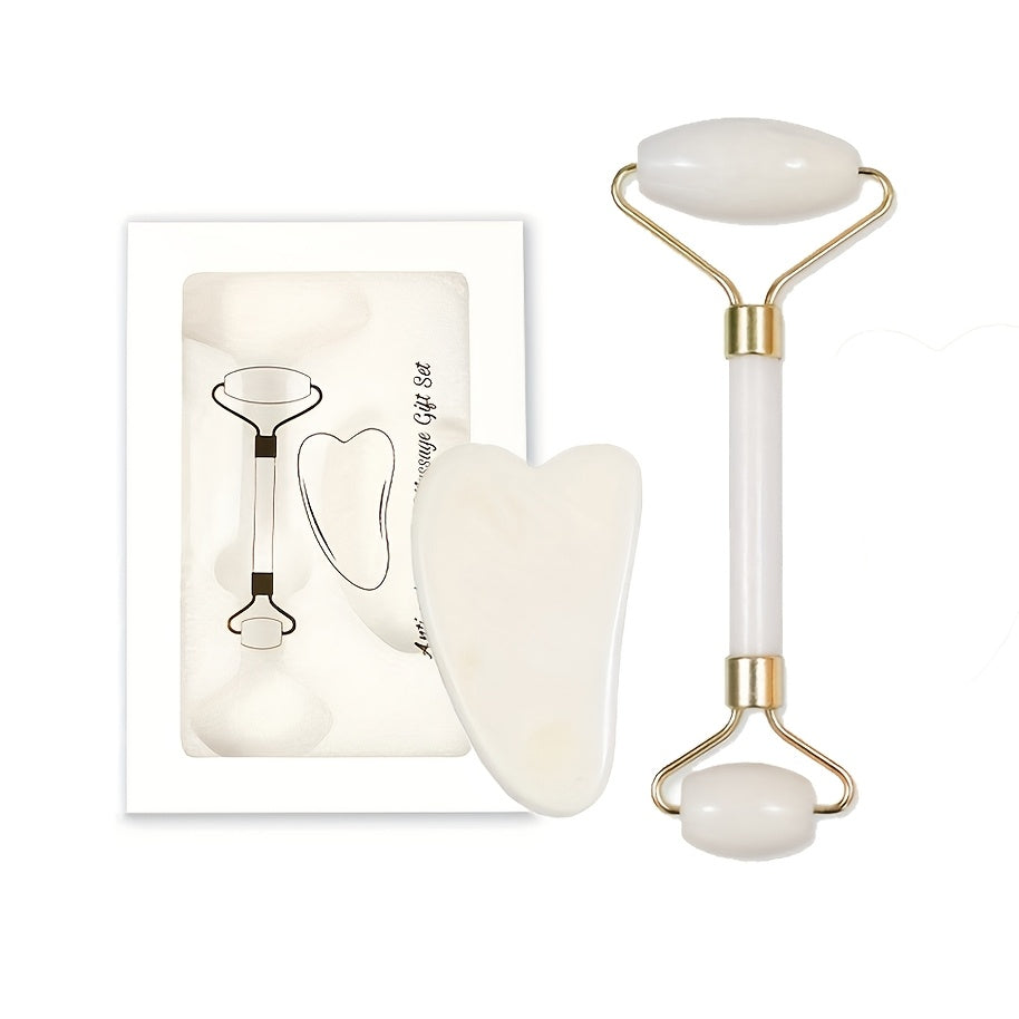 1/2 dona Tabiiy Jade Gua Sha Massaj Asboblari To'plami, Qo'l bilan yuzni aylantiruvchi, Ona va Qiz do'sti uchun ajoyib 14-fevral sovg'asi