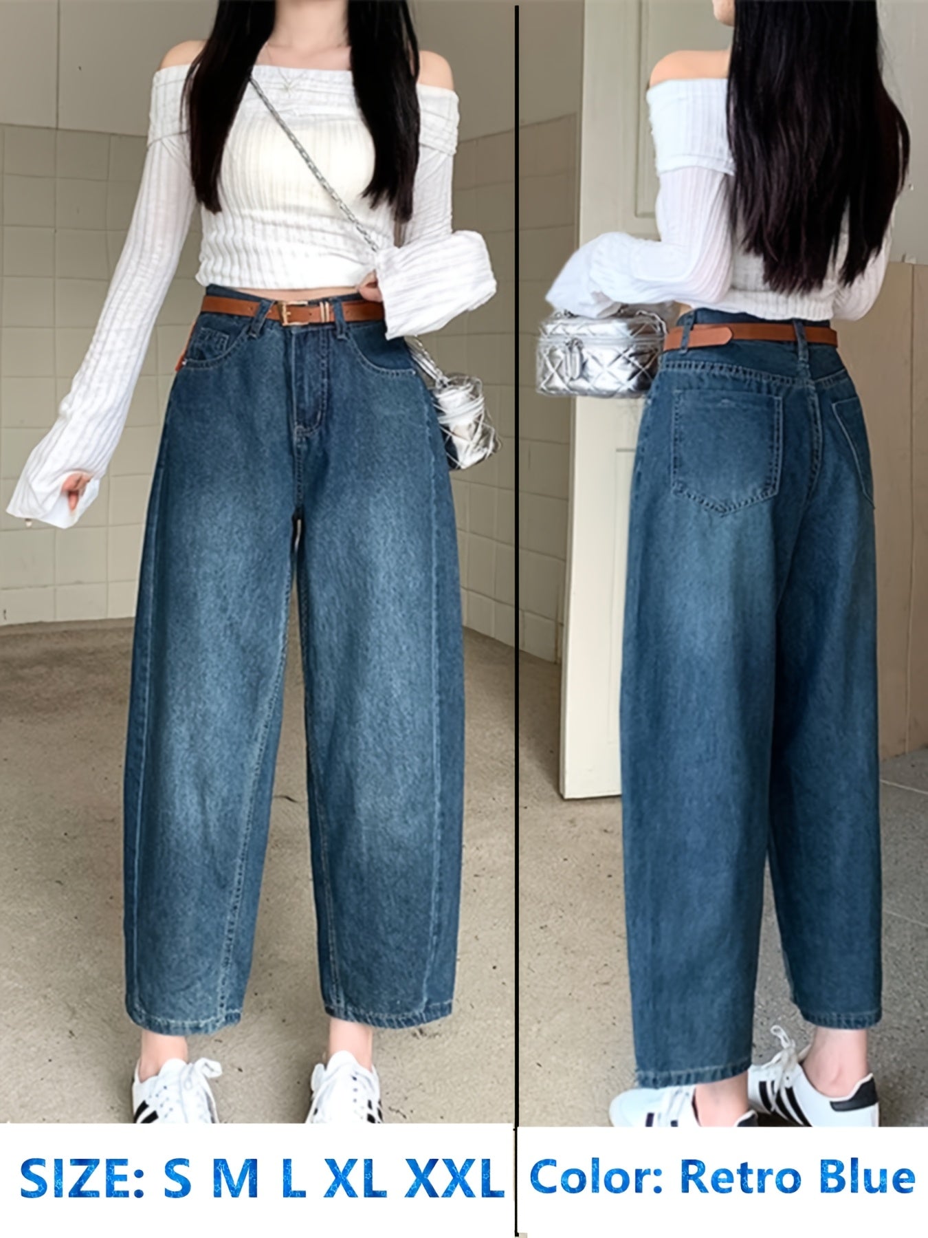 Women's Denim Jeans Casual Slimming Loose Fit Cropped Mid-Rise Pockets