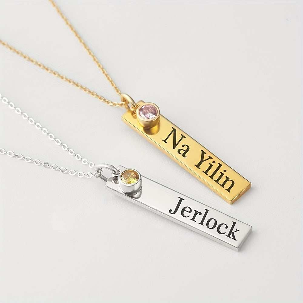 Personalized Stainless Steel Necklace with Birthstone and Name Engraving for Women