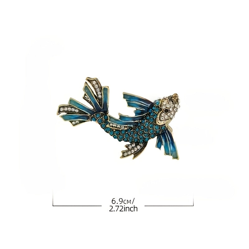 Unisex Vintage Diamond Carp Brooch Heavy Alloy Pin Accessory