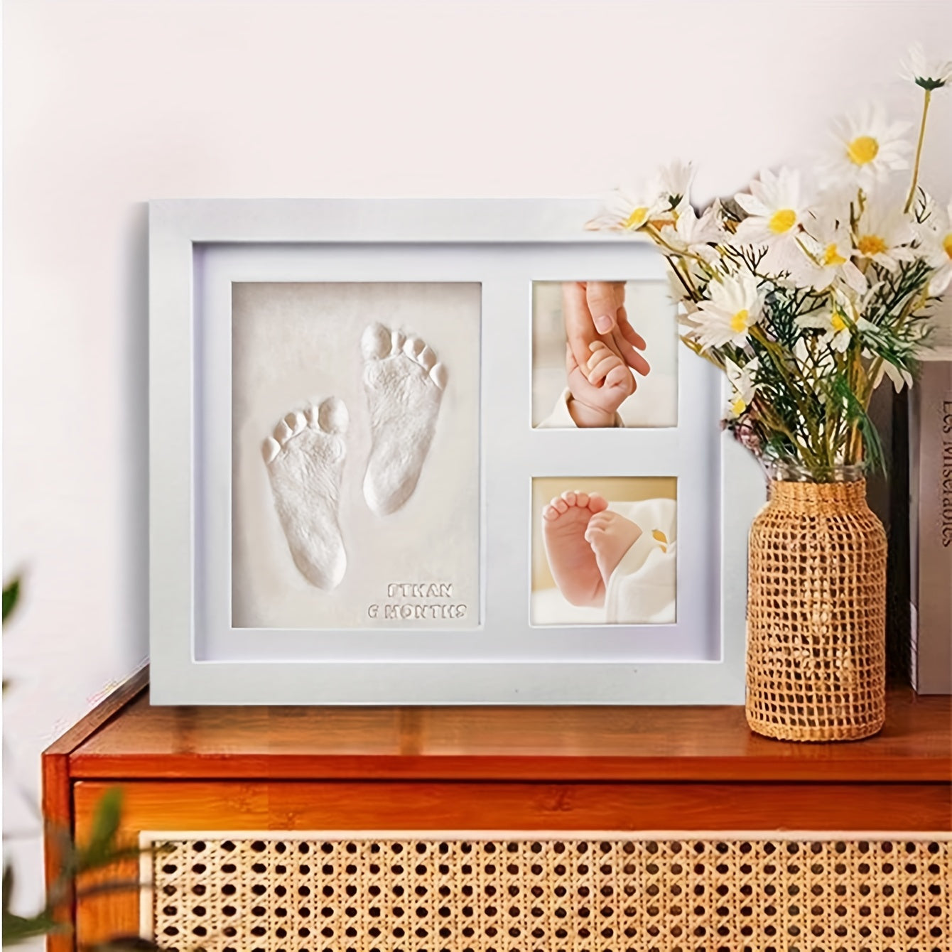 Wooden Keepsake Frame for Baby Hand and Footprint Gift for Boys and Girls