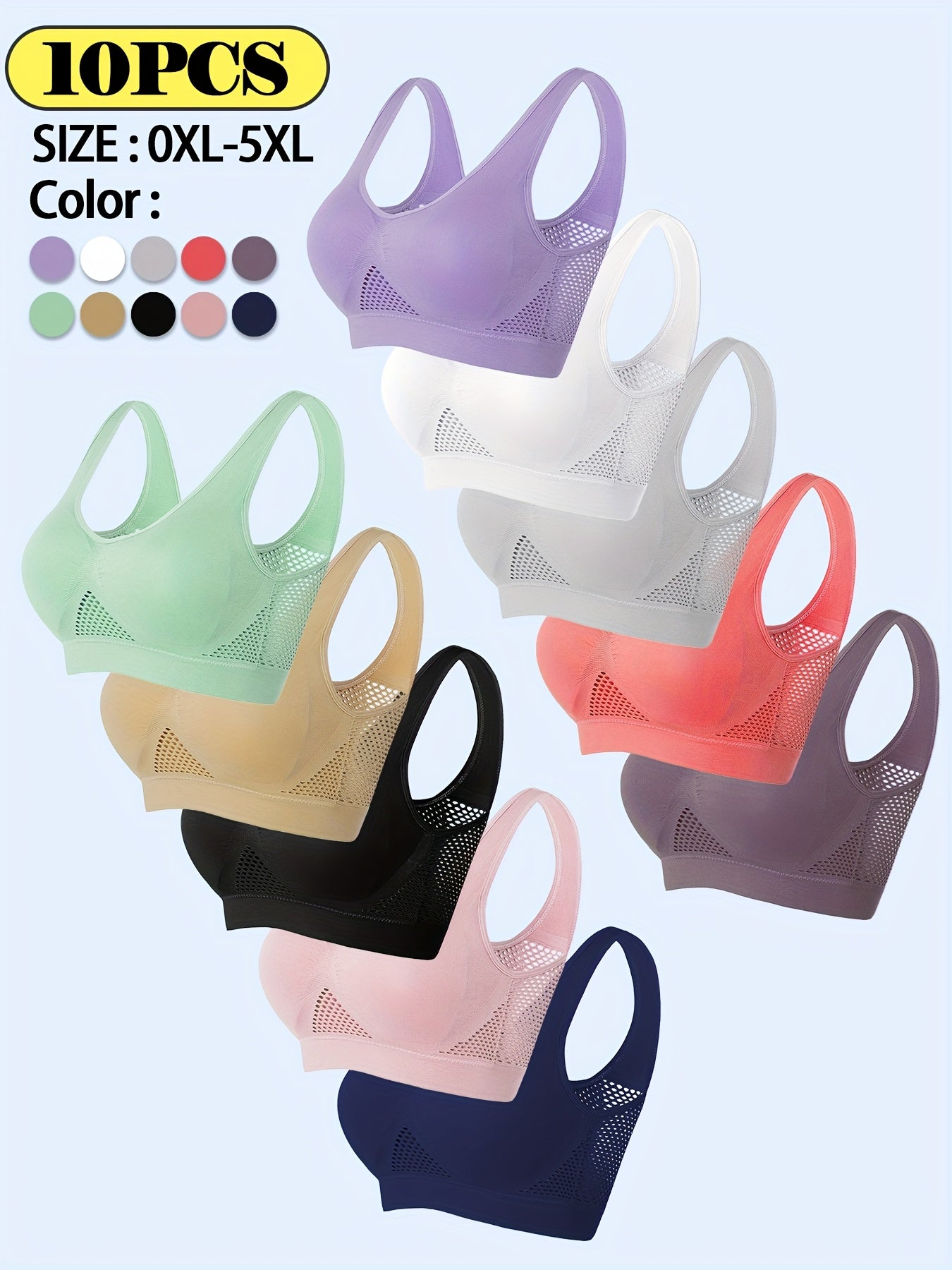 Women Plus Size Sports Bra Wire-Free Padded Mesh Breathable Yoga Running Top