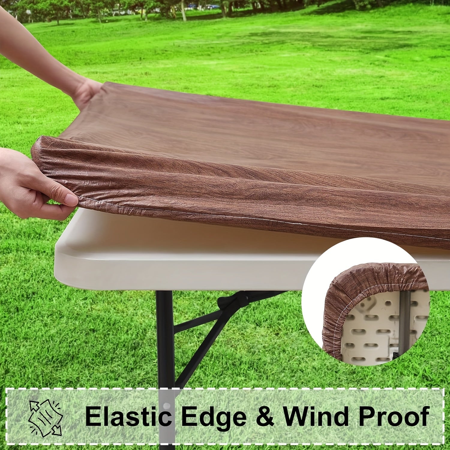 Earth Toned Wood Grain Vinyl Tablecloth Waterproof Indoor Outdoor Picnic Camping Durable