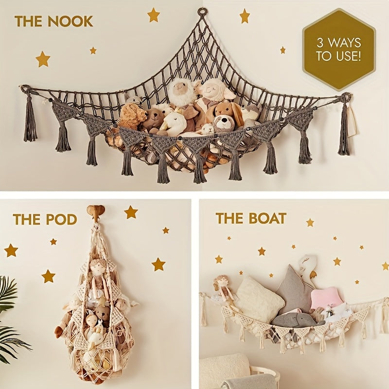 Large Macrame Hammock for Stuffed Animals and Toys Suitable for Ages 14 and Up