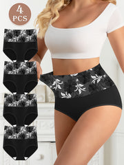 Women's High-Waist Shapewear Panties 4 Pack Black Tummy Control Breathable