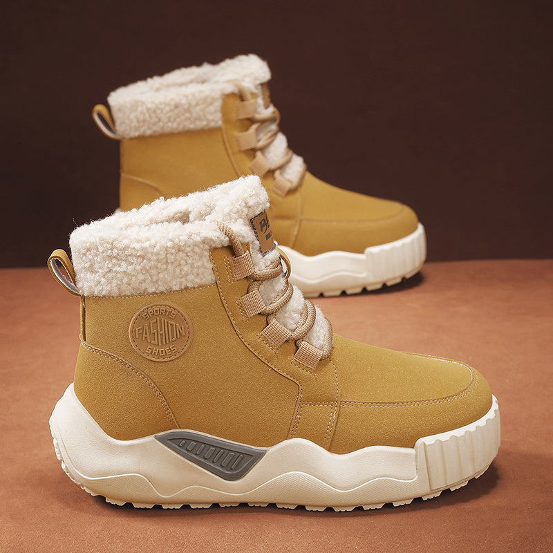 Women’s Winter Slip-On Sneakers Low Block Heel Round Toe Fleece Boots