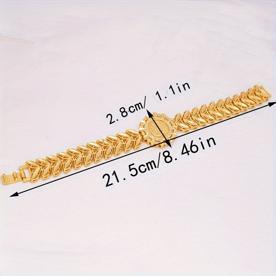 Retro Style Copper Gold Plated Bracelet with Zirconia Inlays Wheat Ear Design for Daily Gift