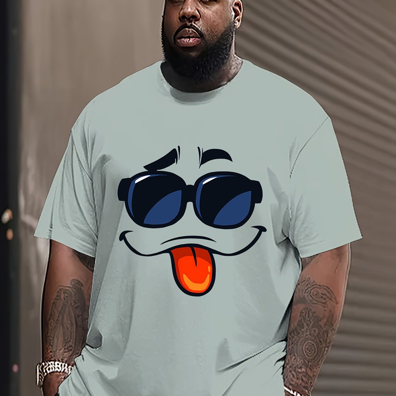 Men's Plus Size 3D Smile Face Print T-Shirt Casual Crew Neck Short Sleeve Polyester Blend