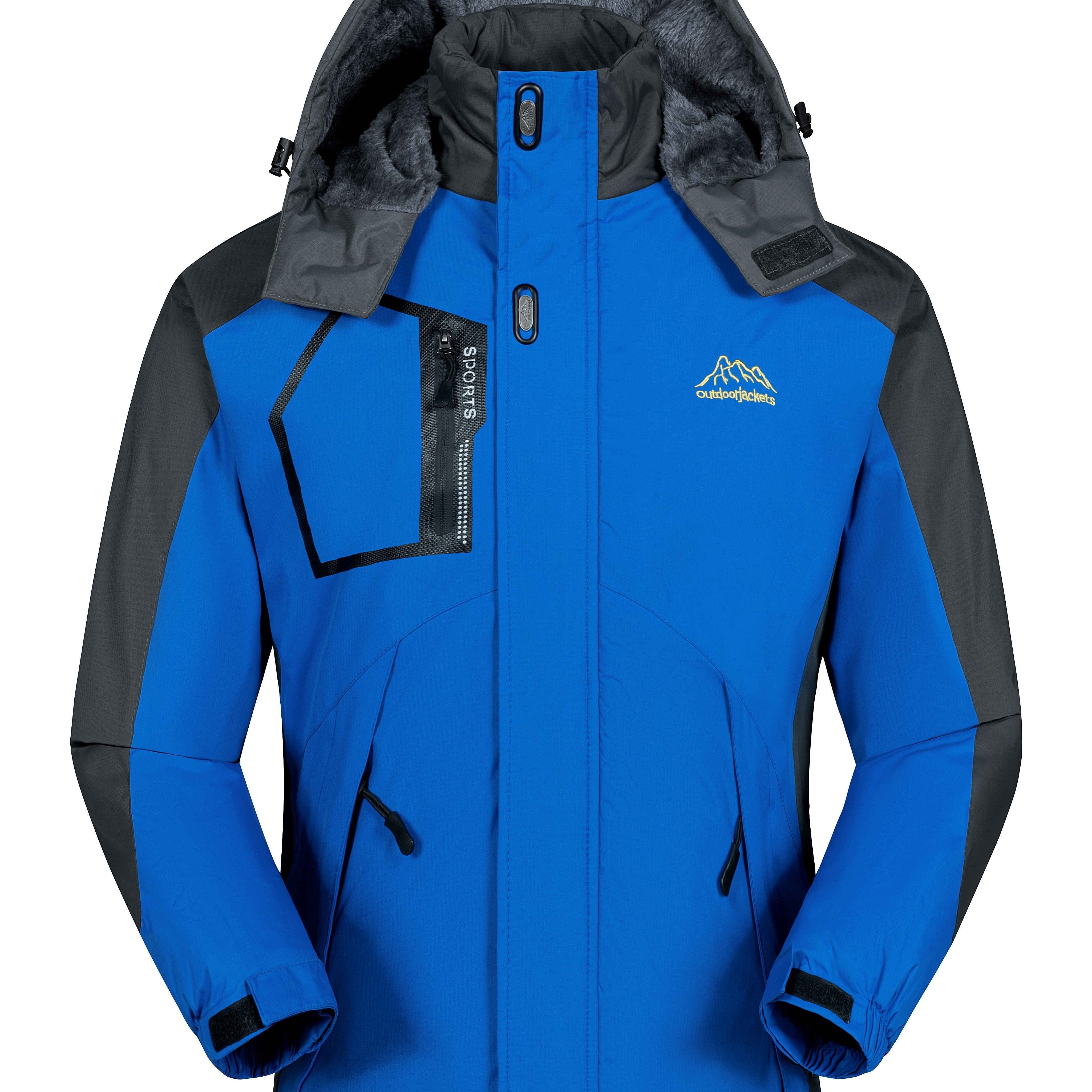 Erkaklar uchun izolyatsiyalangan qishki shamol o'tkazmaydigan kurtka - Fleece bilan qoplangan, suv o'tkazmaydigan va shamol o'tkazmaydigan, kapüşonli, zipli cho'ntaklar bilan, qora va kulrang, sovuq ob-havo uchun tasodifiy uslub.