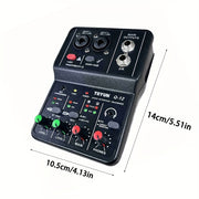 Black USB Audio Interface Mixer with XLR Inputs Phantom Power and Microphone Jack