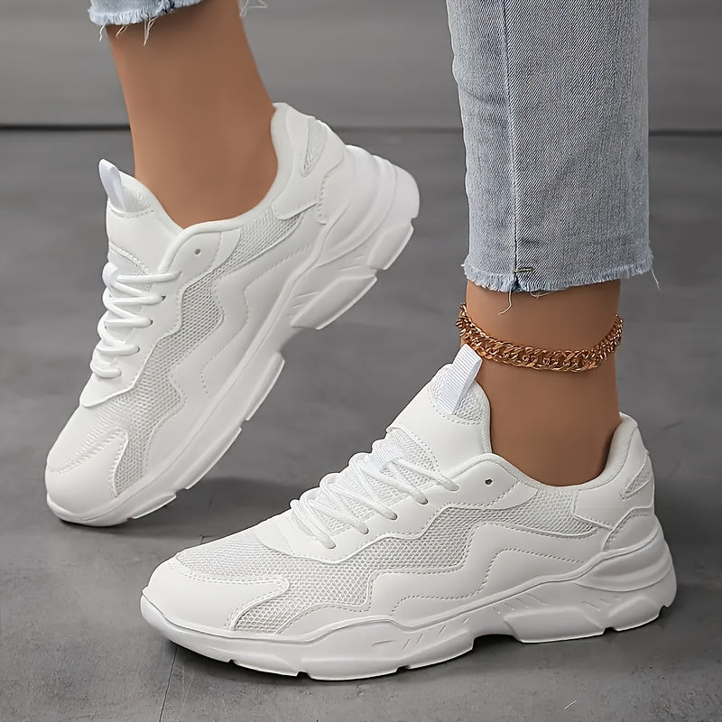 Женские кроссовки Mesh и синтетика casual низкий топ на шнуровке бежевый белый всесезонные