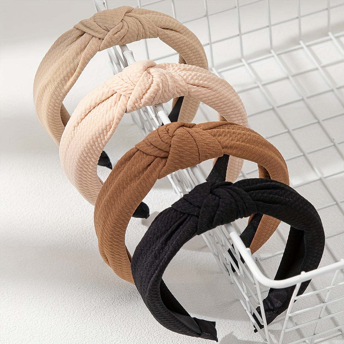 Ayollar uchun 4 ta to'liq rangli mato bilan bog'langan bosh bandlar to'plami, keng qirrali soch aksessuarlari