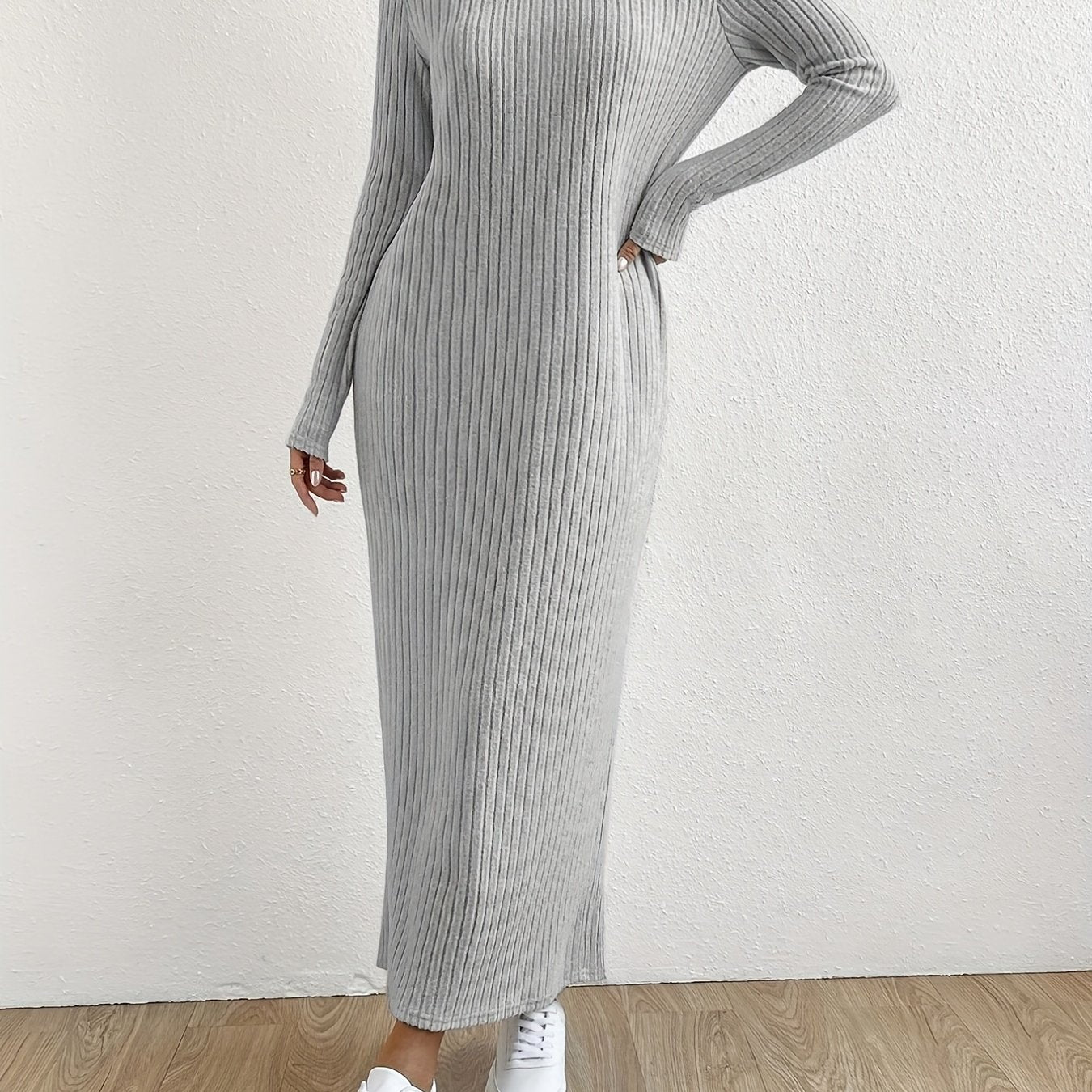 Women's Striped Knit T-Shirt Dress Long Sleeve Crew Neck Spring Fall