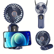 Portable Handheld Fan with LED Display USB Rechargeable Mini Folding Neck Fan for Office and Travel