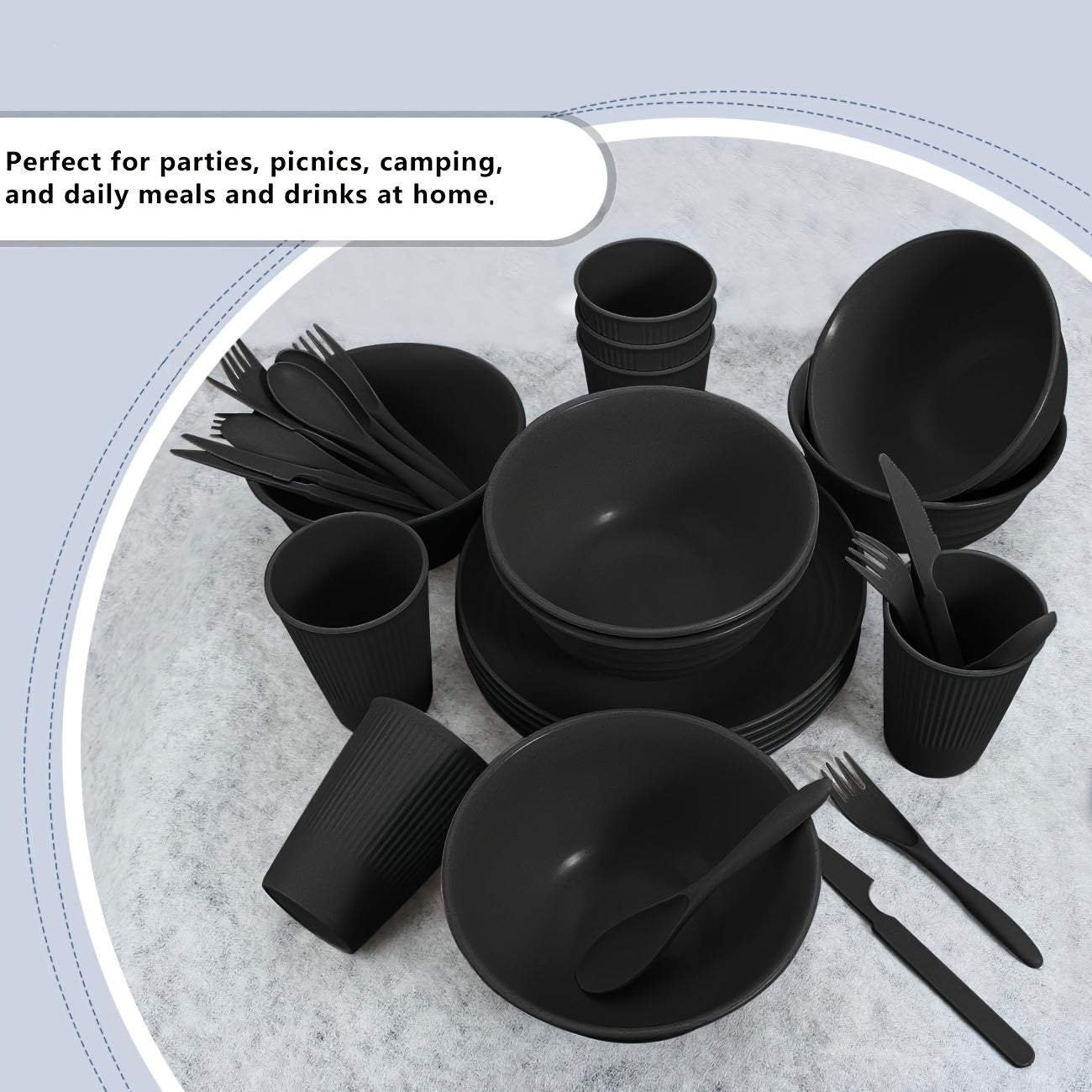 36-Piece Reusable Black Plastic Cutlery Set for Travel Camping and Daily Use