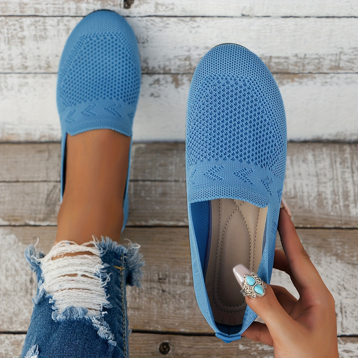 Women Knit Flat Round Toe Shoes Casual Comfortable Everyday