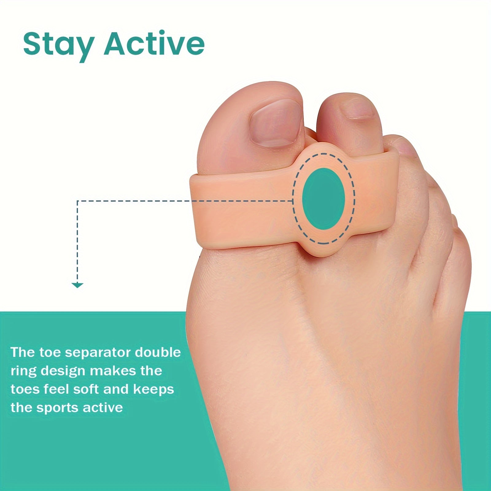 Ayollar va erkaklar uchun silikon barmoqlar ajratuvchilari, dumaloq tutqichlar bilan, moslashuvchan, qayta ishlatiladigan oyoq parvarishi