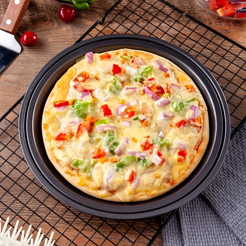 Set of Two Carbon Steel Non-Stick Pizza Pans for Baking Pies and Pizzas