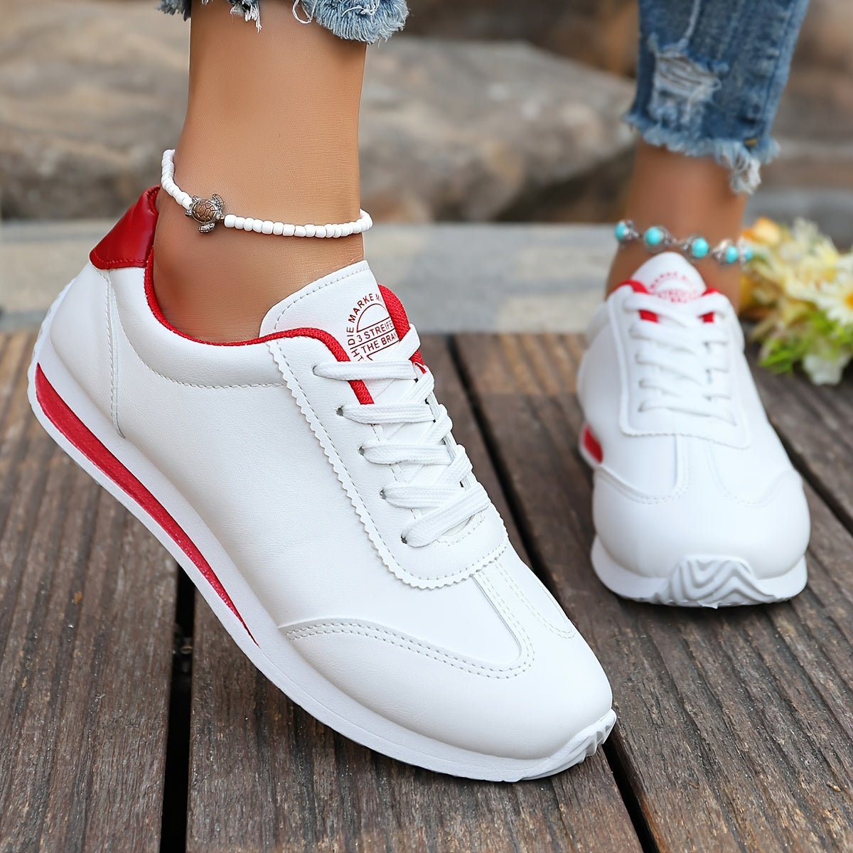 Women's White Synthetic Leather Casual Sneakers with Stability Support and Breathable Fabric Lining