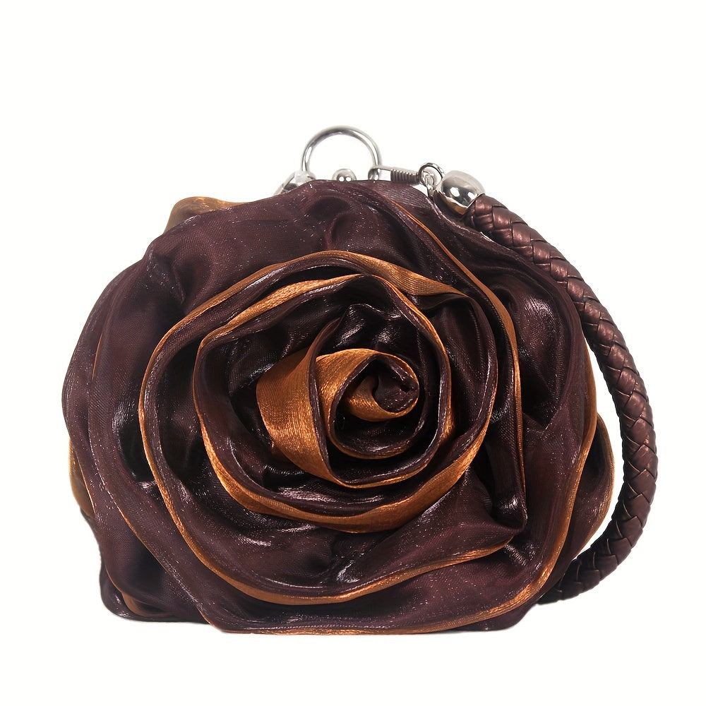 Silk Three-Dimensional Flower Handbag for Evening Dresses and Parties