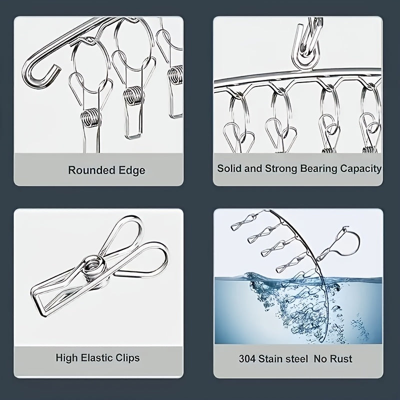 Estante de secado de acero inoxidable con clips de bloqueo para calcetines y ropa interior, ahorro de espacio, 10 o 20 clips