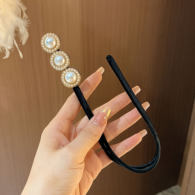 Y2K Style Hair Bun Maker with Plastic Flower and Imitation Pearl for Valentine's Day