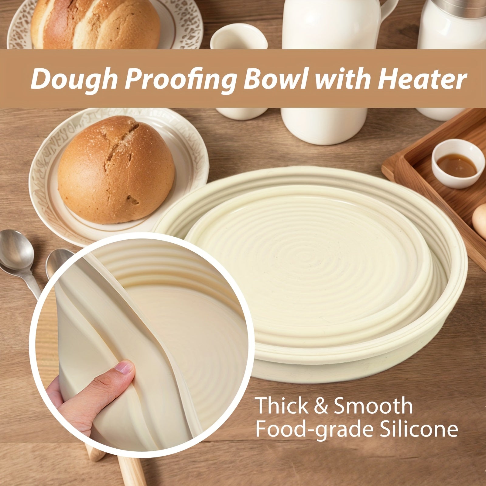 Cuenco de fermentación de silicona con control de temperatura y calefacción USB para pan y pasteles