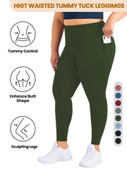 Plus Size Women's High-Waist 9/3 Length Leggings with Pockets Casual Stretchy