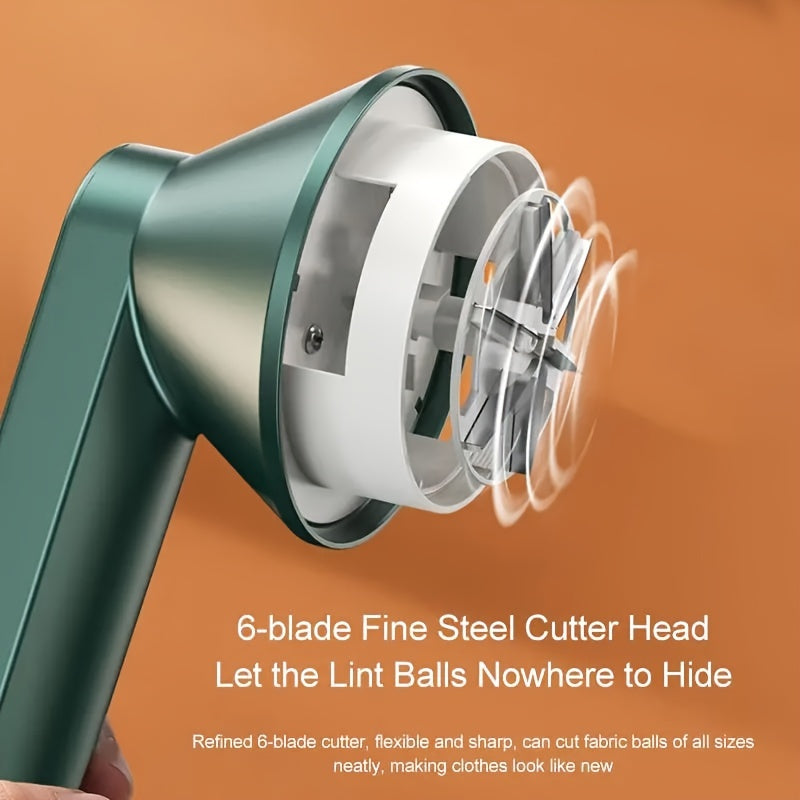 USB orqali zaryadlanadigan portativ mato qirqish mashinasi. Kiyim va to'shaklardan to'kintilar va junlarni olib tashlash uchun mukammal.