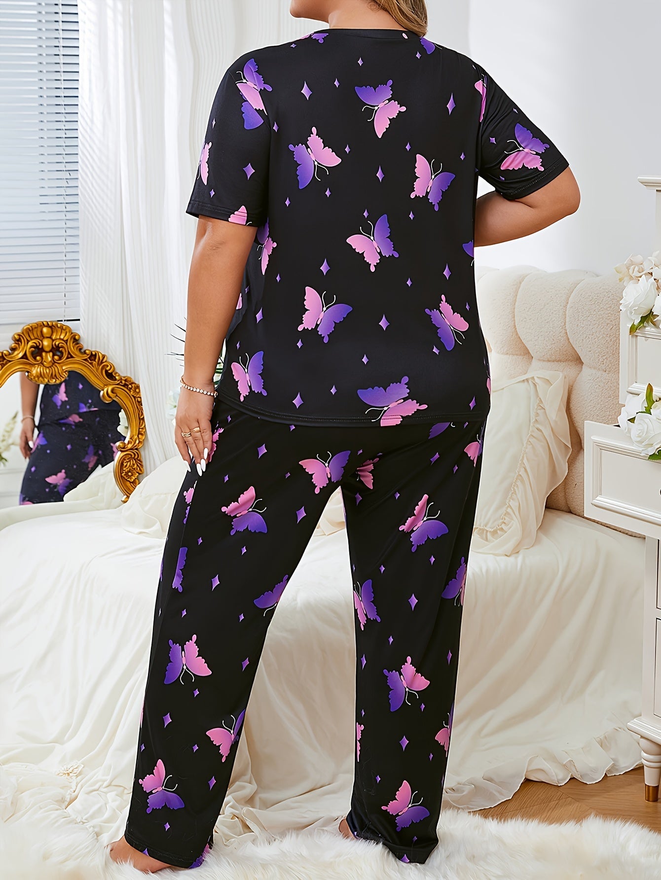 Ayollar uchun katta o'lchamdagi kundalik pijama to'plami qisqa qo'lli ko'ylak va shimlar gradient sharchali chayon bosimi