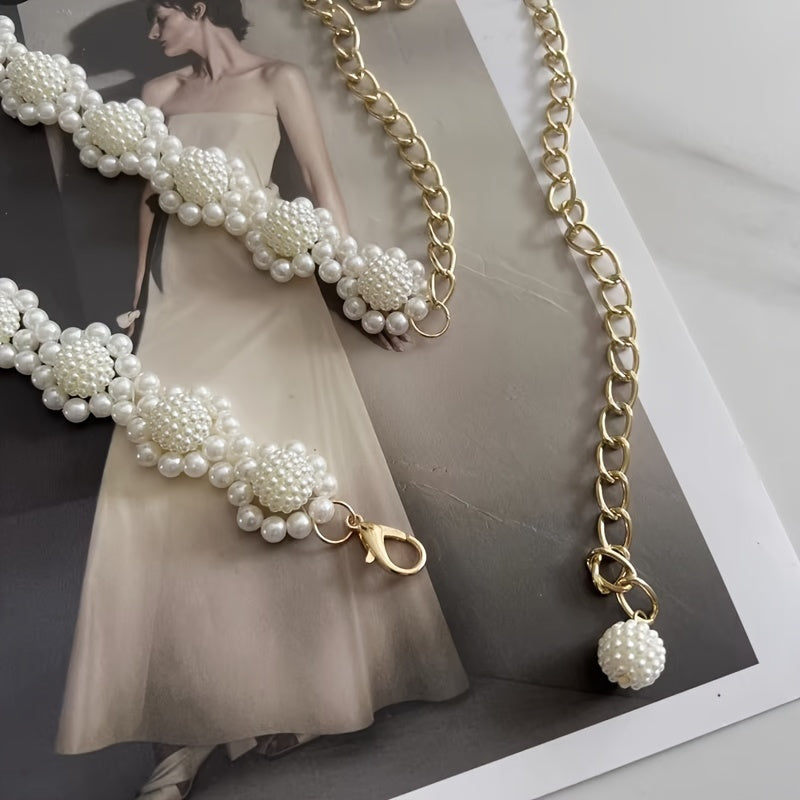 Women's Pearl Waist Belt with Crystal Straps for Weddings and Daily Wear