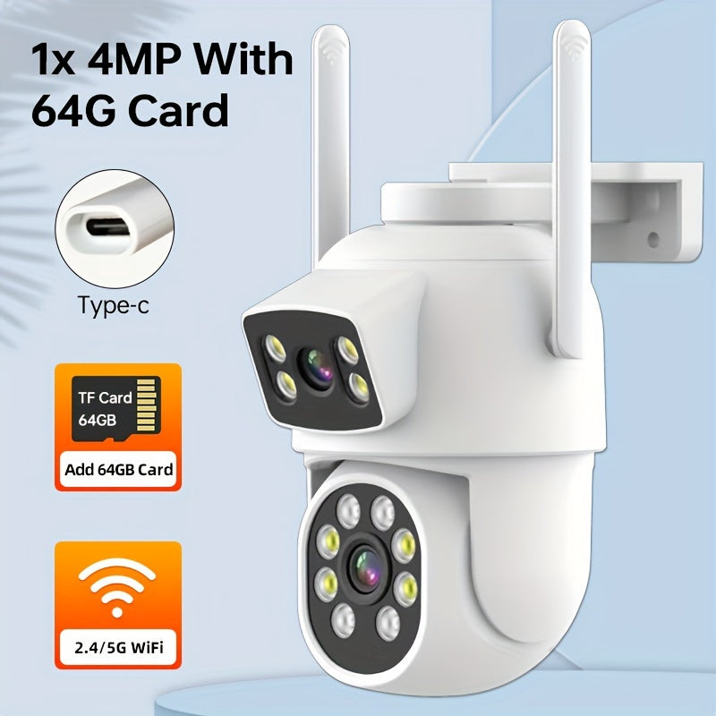 4MP Ikki linzali WiFi xavfsizlik kamerası Su o'tkazmaydigan kechqurun ko'rish Ikki tomonlama audio Ichki va tashqi